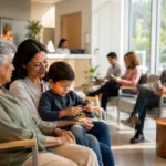 familia esperando la cita en una clinica