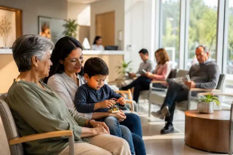familia esperando la cita en una clinica